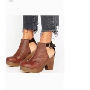 Free People Amber Orchard Heel Platform Clog Two Tone Brown Leather Sz 7 EU37